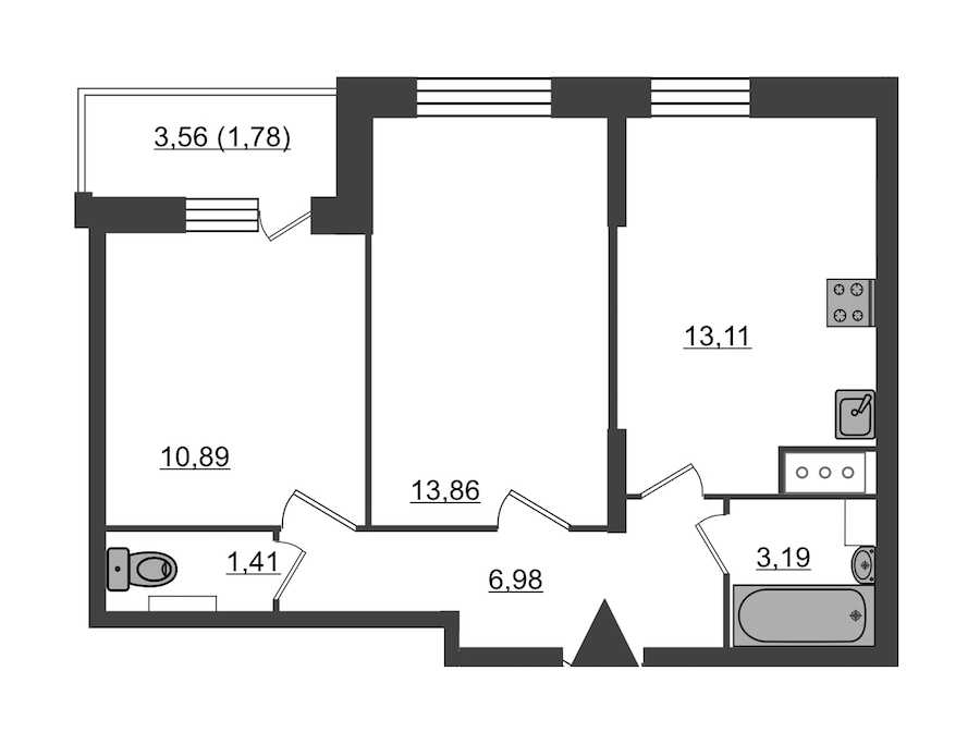 Двухкомнатная квартира в : площадь 51.21 м2 , этаж: 5 – купить в Санкт-Петербурге